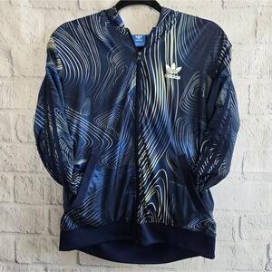 Adidas Originals Navy Blue Swirl Firebird Hooded Windbreaker Jacket Small